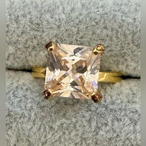 Princess Cut Faux Champagne Morganite Stone Gold Tone Ring